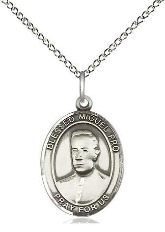 Sterling Silver Blessed Miguel Pro Pendant on a 18 inch Sterling Silver Light Curb chain