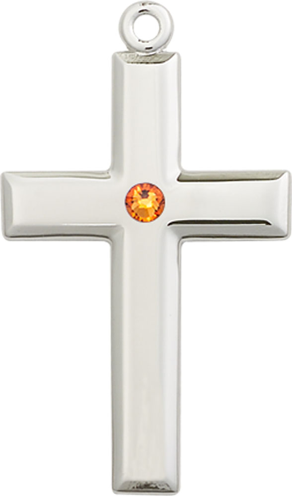 Sterling Silver Cross Medal with a 3mm Topaz Swarovski stone