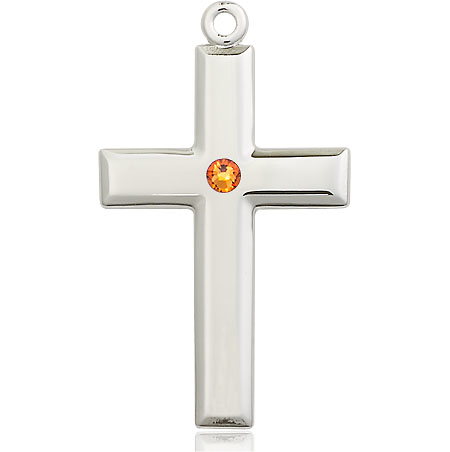 Sterling Silver Cross Medal with a 3mm Topaz Swarovski stone