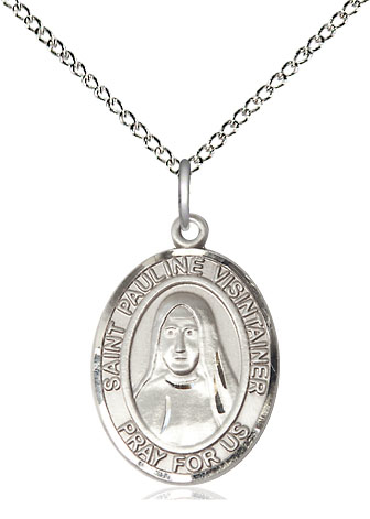 Sterling Silver Saint Pauline Visintainer Pendant on a 18 inch Sterling Silver Light Curb chain