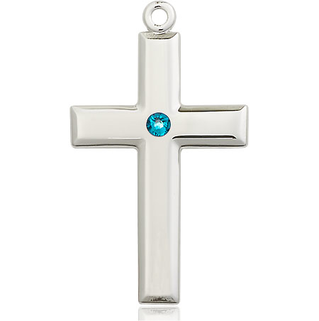 Sterling Silver Cross Medal with a 3mm Zircon Swarovski stone