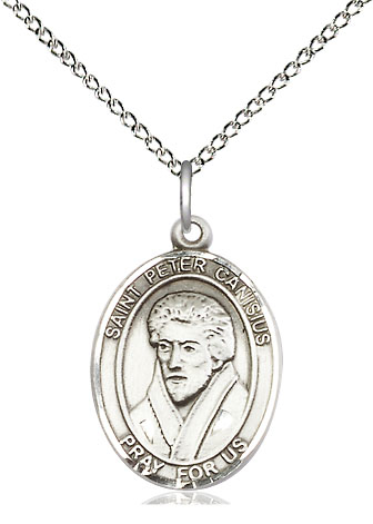 Sterling Silver Saint Peter Canisius Pendant on a 18 inch Sterling Silver Light Curb chain