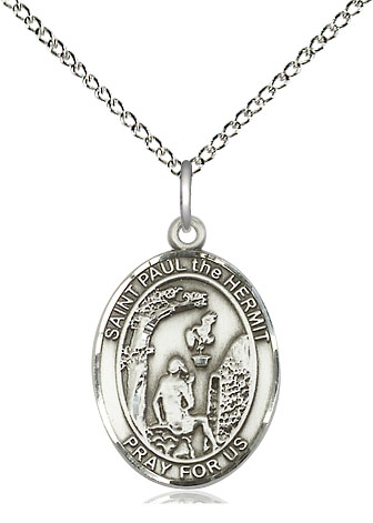 Sterling Silver Paul the Hermit Pendant on a 18 inch Sterling Silver Light Curb chain