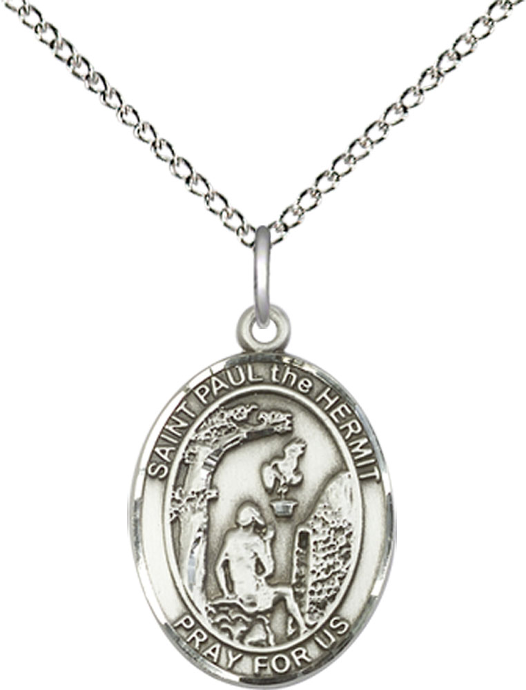 Sterling Silver Paul the Hermit Pendant on a 18 inch Sterling Silver Light Curb chain