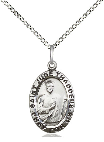 Sterling Silver Saint Jude Pendant on a 18 inch Sterling Silver Light Curb chain