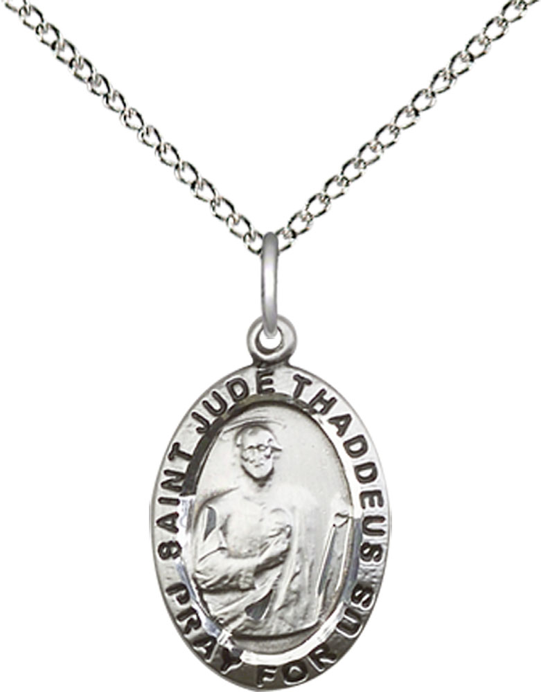 Sterling Silver Saint Jude Pendant on a 18 inch Sterling Silver Light Curb chain