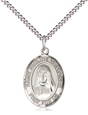 Sterling Silver Saint Pauline Visintainer Pendant on a 18 inch Light Rhodium Light Curb chain