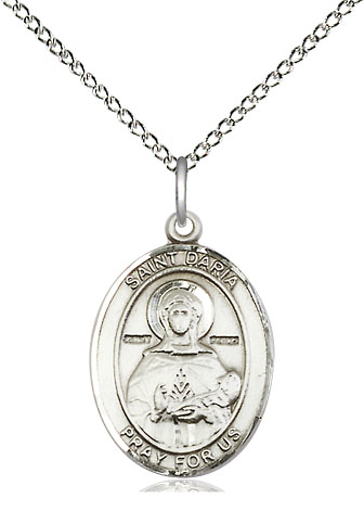 Sterling Silver Saint Daria Pendant on a 18 inch Sterling Silver Light Curb chain