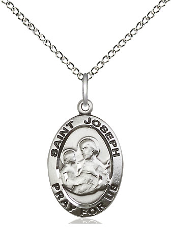 Sterling Silver Saint Joseph Pendant on a 18 inch Sterling Silver Light Curb chain