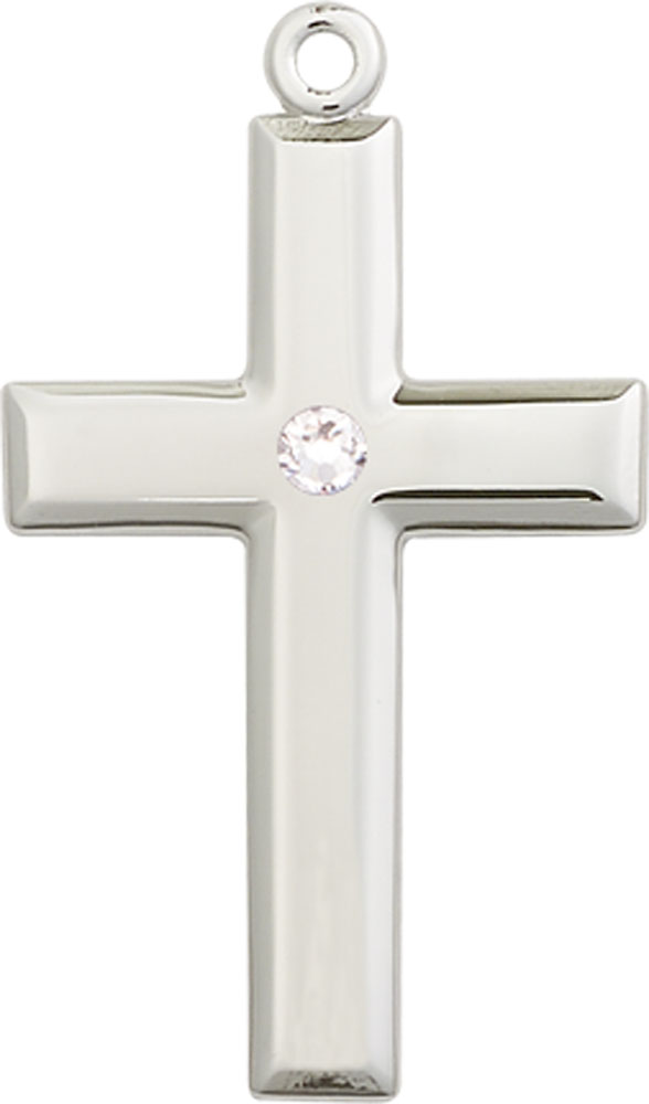 Sterling Silver Cross Medal with a 3mm Crystal Swarovski stone