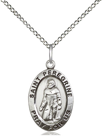Sterling Silver Saint Peregrine Pendant on a 18 inch Sterling Silver Light Curb chain