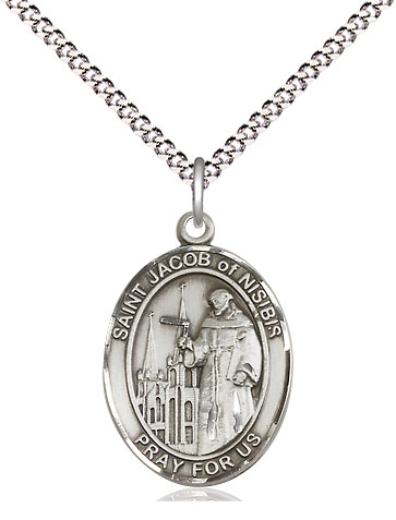 Sterling Silver Saint Jacob of Nisibis Pendant on a 18 inch Light Rhodium Light Curb chain