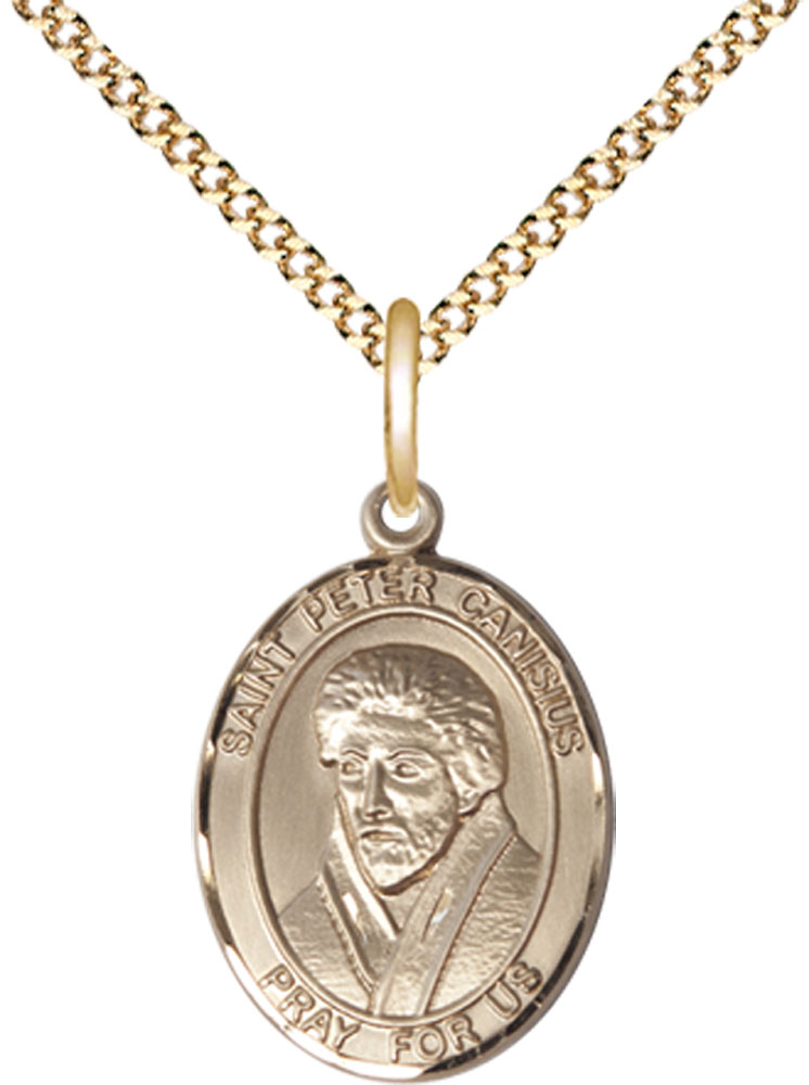 14kt Gold Filled Saint Peter Canisius Pendant on a 18 inch Gold Plate Light Curb chain