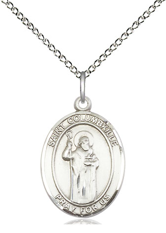 Sterling Silver Saint Columbkille Pendant on a 18 inch Sterling Silver Light Curb chain