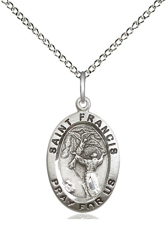 Sterling Silver Saint Francis of Assisi Pendant on a 18 inch Sterling Silver Light Curb chain