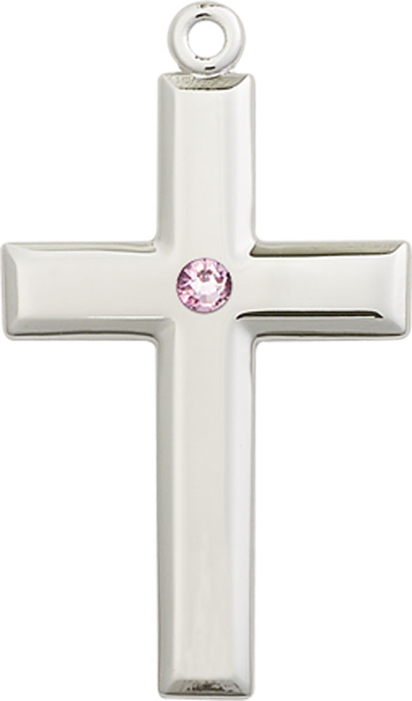 Sterling Silver Cross Medal with a 3mm Light Amethyst Swarovski stone