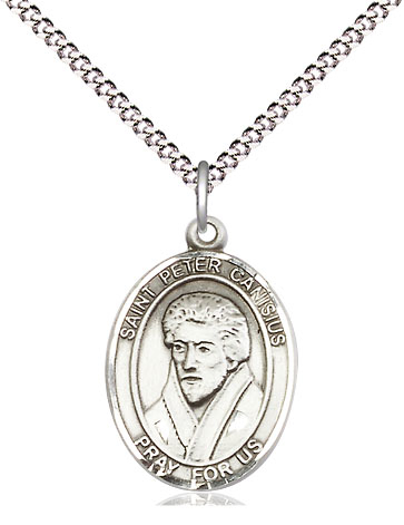 Sterling Silver Saint Peter Canisius Pendant on a 18 inch Light Rhodium Light Curb chain