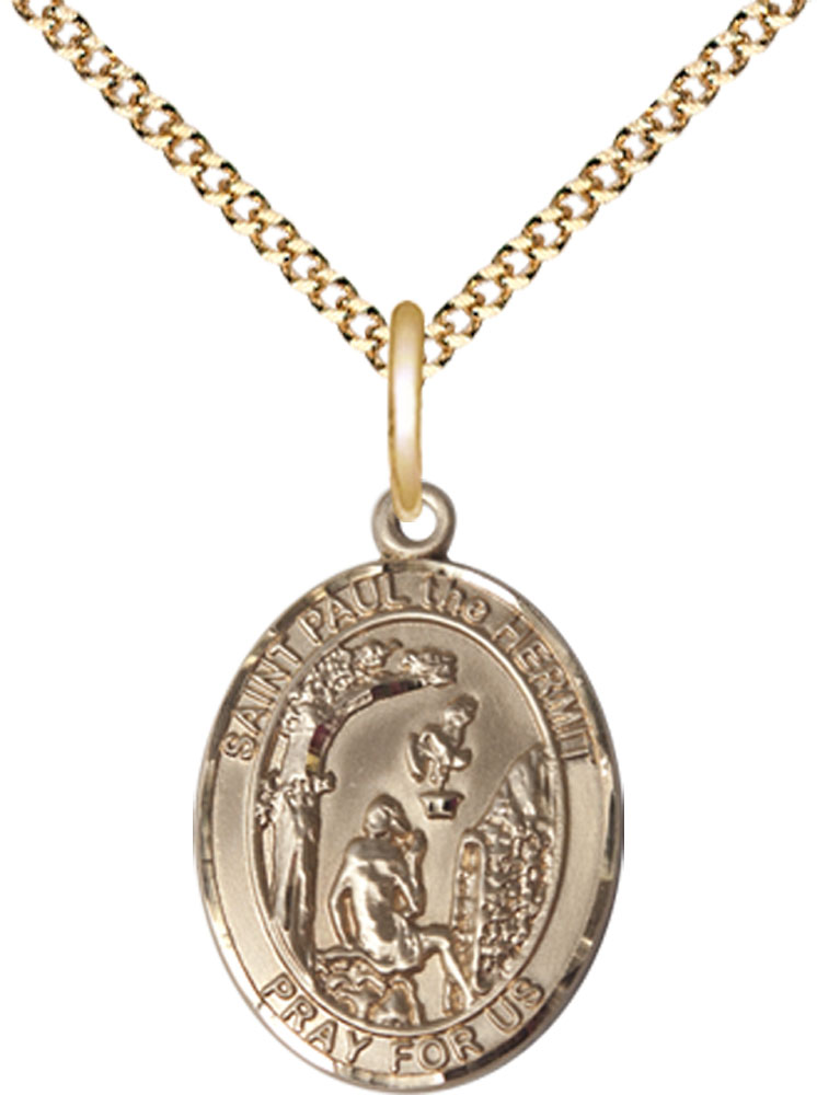14kt Gold Filled Paul the Hermit Pendant on a 18 inch Gold Plate Light Curb chain