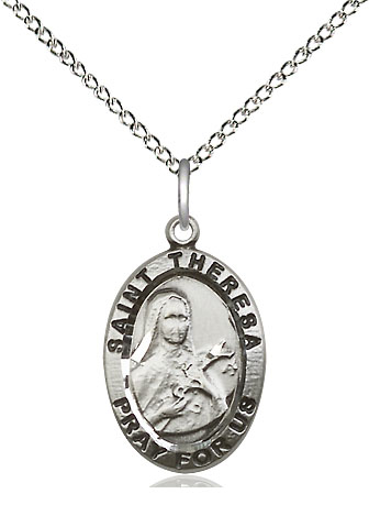 Sterling Silver Saint Theresa Pendant on a 18 inch Sterling Silver Light Curb chain