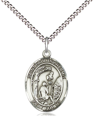 Sterling Silver Paul the Hermit Pendant on a 18 inch Light Rhodium Light Curb chain