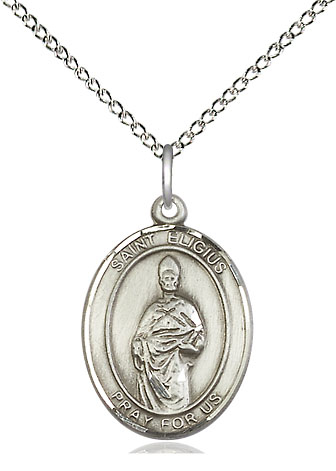 Sterling Silver Saint Eligius Pendant on a 18 inch Sterling Silver Light Curb chain