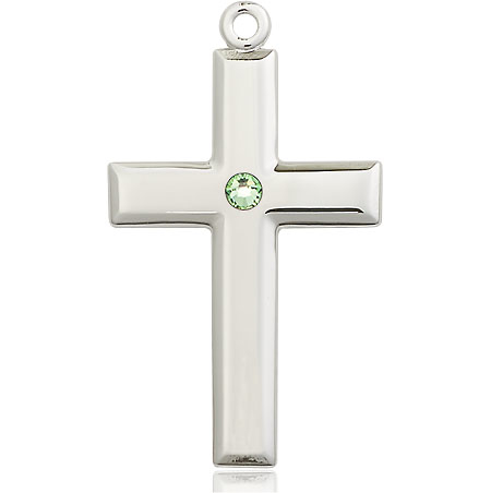 Sterling Silver Cross Medal with a 3mm Peridot Swarovski stone