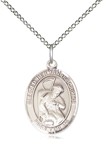 Sterling Silver Blessed Herman the Cripple Pendant on a 18 inch Sterling Silver Light Curb chain
