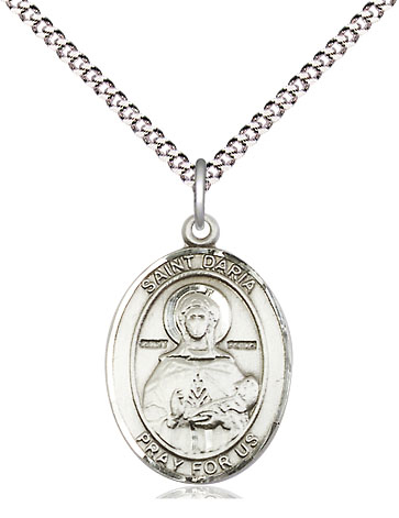 Sterling Silver Saint Daria Pendant on a 18 inch Light Rhodium Light Curb chain