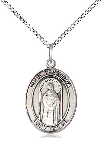 Sterling Silver Saint Seraphina Pendant on a 18 inch Sterling Silver Light Curb chain