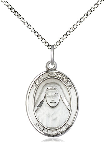 Sterling Silver Saint Alphonsa Pendant on a 18 inch Sterling Silver Light Curb chain