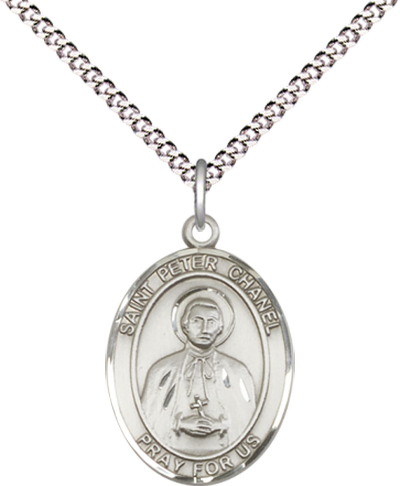 Sterling Silver Saint Peter Chanel Pendant on a 18 inch Light Rhodium Light Curb chain
