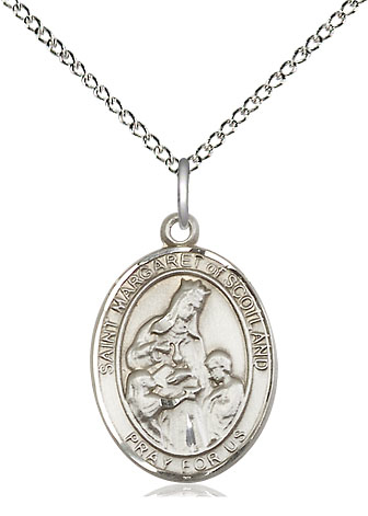 Sterling Silver Saint Margaret of Scotland Pendant on a 18 inch Sterling Silver Light Curb chain