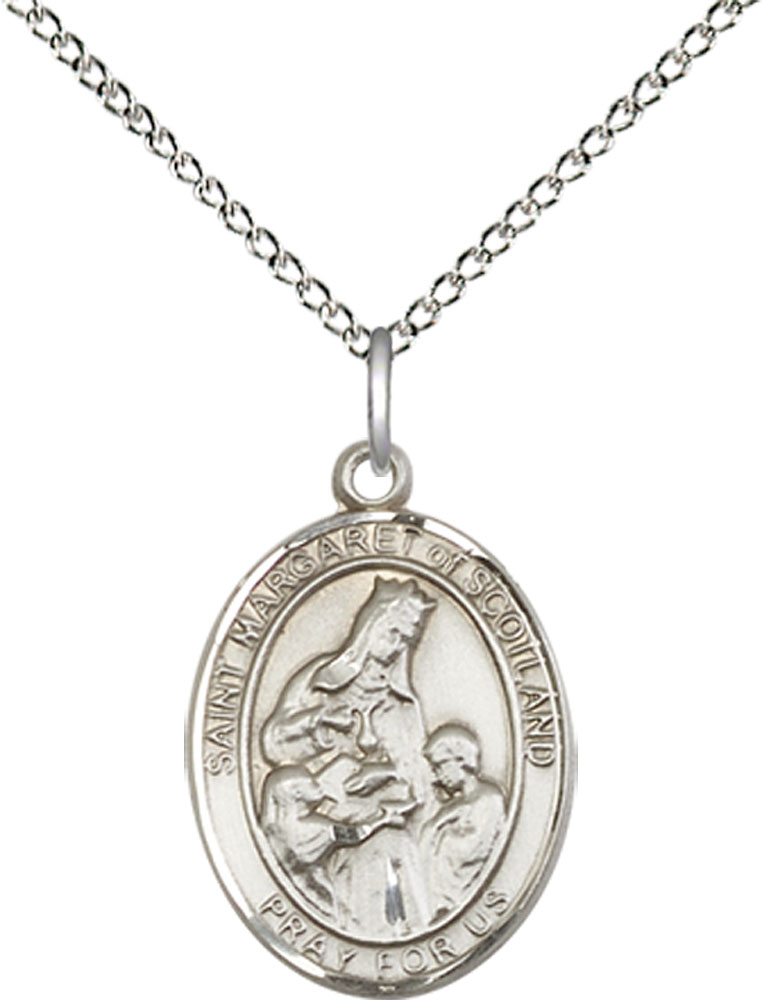 Sterling Silver Saint Margaret of Scotland Pendant on a 18 inch Sterling Silver Light Curb chain