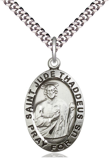 Sterling Silver Saint Jude Pendant on a 24 inch Light Rhodium Heavy Curb chain