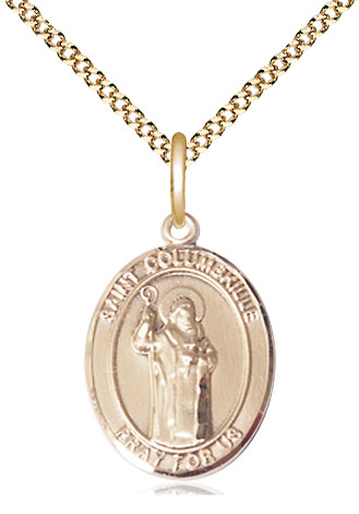 14kt Gold Filled Saint Columbkille Pendant on a 18 inch Gold Plate Light Curb chain