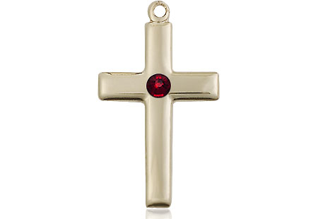 14kt Gold Filled Cross Medal with a 3mm Garnet Swarovski stone