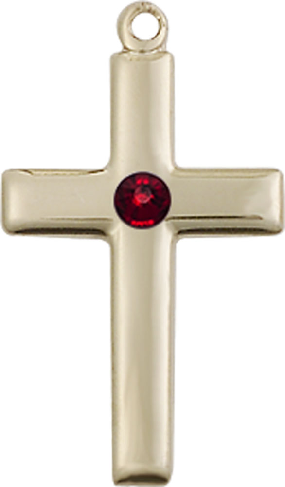 14kt Gold Filled Cross Medal with a 3mm Garnet Swarovski stone