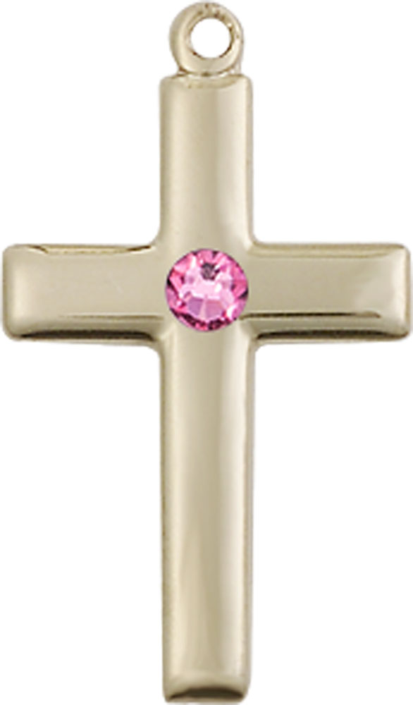 14kt Gold Filled Cross Medal with a 3mm Rose Swarovski stone