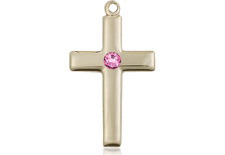 14kt Gold Filled Cross Medal with a 3mm Rose Swarovski stone