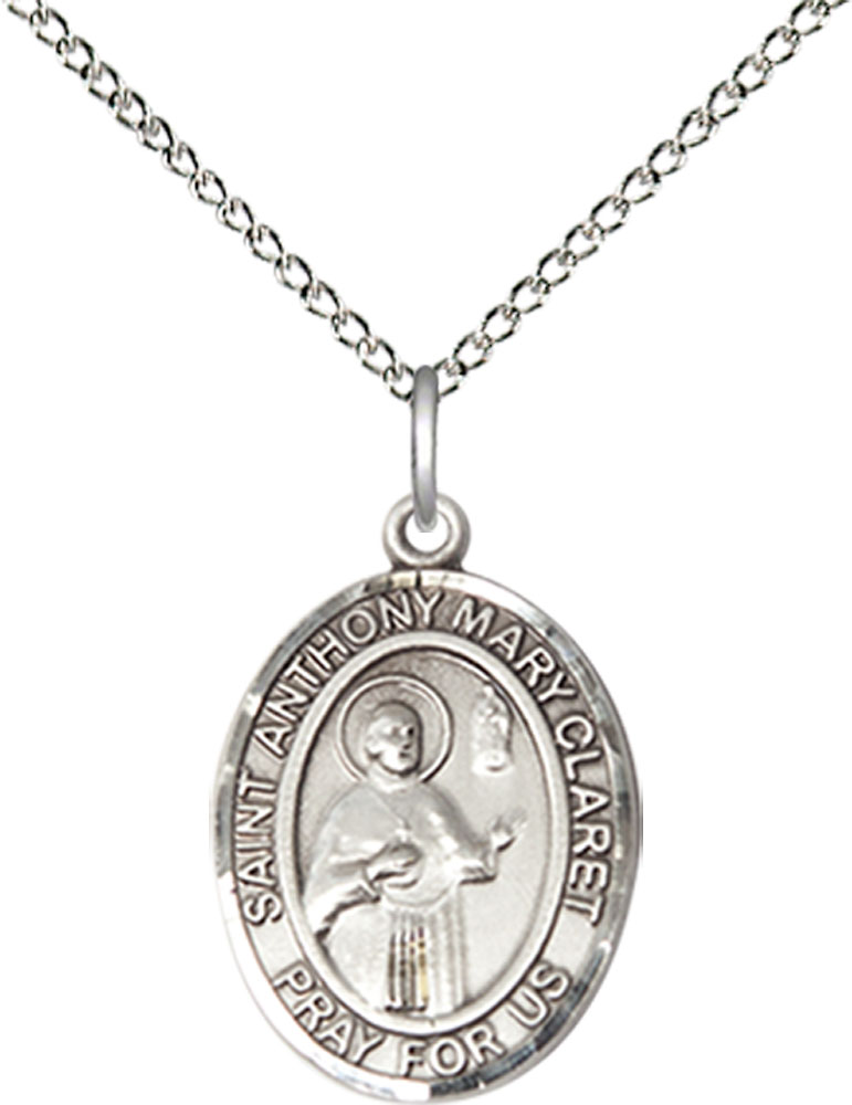 Sterling Silver Saint Anthony Mary Claret Pendant on a 18 inch Sterling Silver Light Curb chain