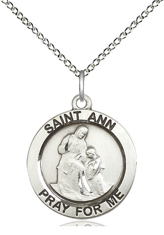 Sterling Silver Saint Ann Pendant on a 18 inch Sterling Silver Light Curb chain