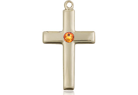 14kt Gold Filled Cross Medal with a 3mm Topaz Swarovski stone