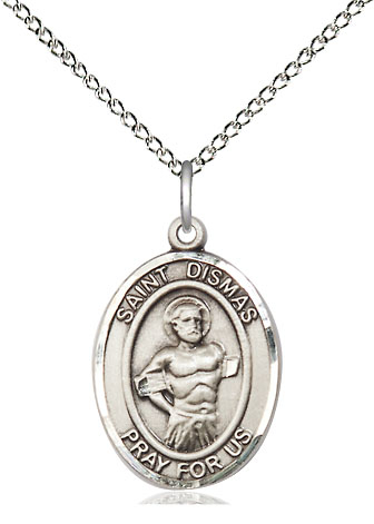 Sterling Silver Saint Dismas Pendant on a 18 inch Sterling Silver Light Curb chain