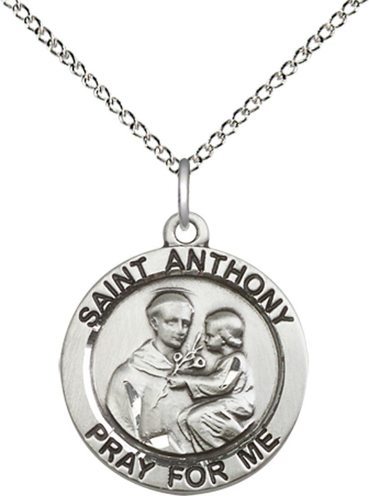 Sterling Silver Saint Anthony of Padua Pendant on a 18 inch Sterling Silver Light Curb chain