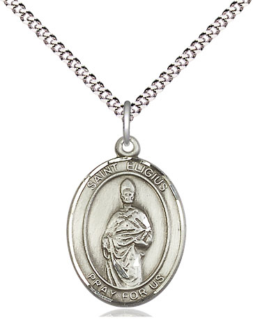 Sterling Silver Saint Eligius Pendant on a 18 inch Light Rhodium Light Curb chain