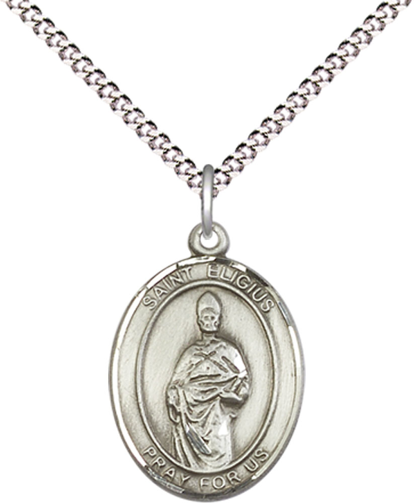 Sterling Silver Saint Eligius Pendant on a 18 inch Light Rhodium Light Curb chain
