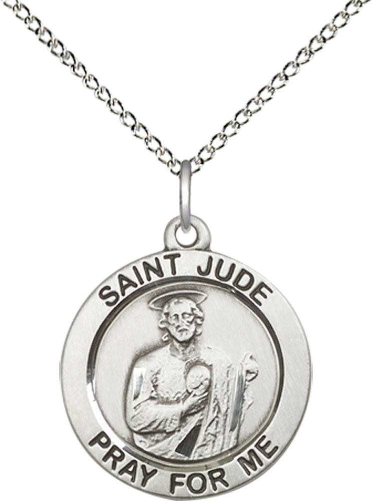 Sterling Silver Saint Jude Pendant on a 18 inch Sterling Silver Light Curb chain