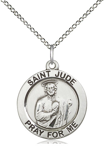 Sterling Silver Saint Jude Pendant on a 18 inch Sterling Silver Light Curb chain