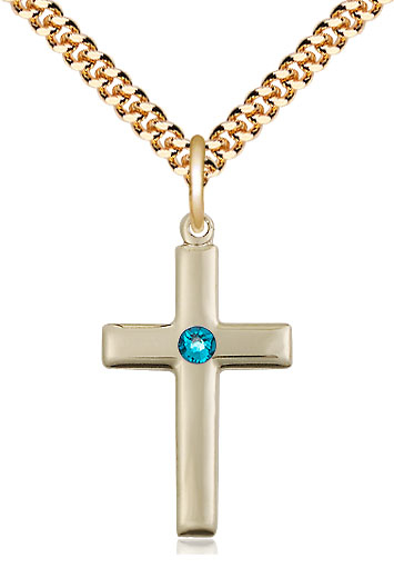 14kt Gold Filled Cross Pendant with a 3mm Zircon Swarovski stone on a 24 inch Gold Plate Heavy Curb chain