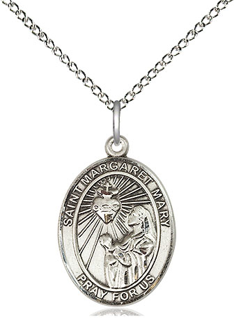 Sterling Silver Saint Margaret Mary Alacoque Pendant on a 18 inch Sterling Silver Light Curb chain